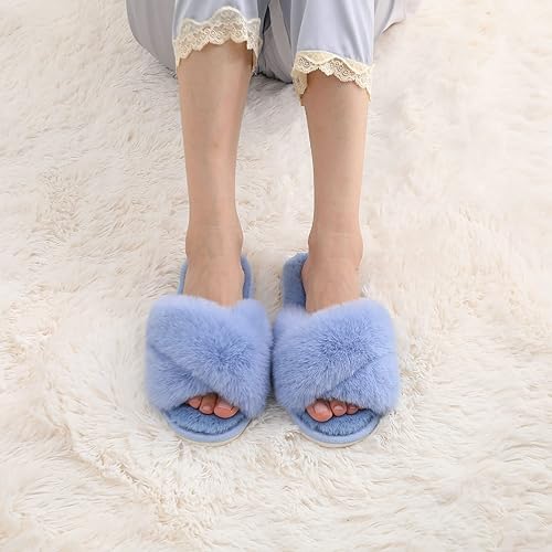 Women's Fuzzy Slippers, House Slippers, Open Toe Slippers Women's Fuzzy Slippers, House Slippers, Open Toe Slippers